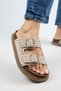 (Sude) Women's Genuine Leather Double Buckle Trock Beige Slippers