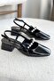 Women's Maste Pearl Low Heel Shoes - Black-Patent