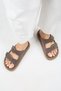 (Sude) Women's Genuine Leather Double Buckle Trock Light Brown Slippers - 7