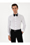 White Slim Fit Cotton Blend Cuffed Tuxedo Shirt 50304049-Vr013