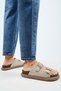 (Sude) Women's Genuine Leather Double Buckle Trock Beige Slippers - 6