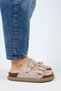 (Sude) Women's Genuine Leather Double Buckle Trock Beige Slippers - 2