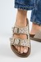 (Sude) Women's Genuine Leather Double Buckle Trock Beige Slippers - 5