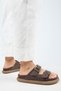 (Sude) Women's Genuine Leather Double Buckle Trock Light Brown Slippers - 6