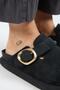 (Asymmetry) Women's Genuine Leather Belt Buckle Sabo Anthracite Slippers - 3