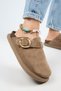 (Asymmetry) Women's Genuine Leather Belt Buckle Sabo Mink Slippers - 5