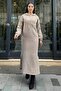 Mink Double-Sided Hooded Double-Soft Stamp Long Dress with Slit Detail - 5