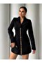 Women's Black Mini Jacket Dress with Snap Closure and Gold Buttons 7157