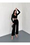 Women's Double Pleated Flexible Belt Detail Palazzo Fabric Pants - 4