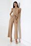 Double Breasted Jumpsuit with Flounces on the Sleeves and Belted Waist