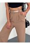 Women's Double Pleated Flexible Belt Detail Palazzo Fabric Pants - 5