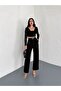Women's Double Pleated Flexible Belt Detail Palazzo Fabric Pants - 2