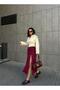 Women's Burgundy Deep Slit Waist Gathered Combed Cotton Skirt 29114 - 5