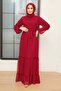 Pleated Burgundy Hijab Dress 5726Br - 2