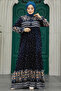 Patterned Dark Navy Blue Hijab Dress 50095KL