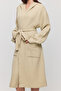 Women's Muslin Pocket Tie Hooded Beige Bathrobe - 3