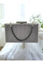 Anthracite Gray Platinum Color Stone Glitter Non-Spill Glitter Women's Evening Dress Bag - 6