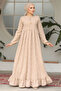 Laced Beige Hijab Dress 23201BEIGE - 3