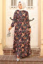 Navy Blue Hijab Dress - Floral Pattern, Model 70152L
