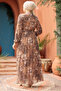 Floral Patterned Camel Hijab Dress 50355C - 5