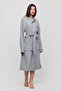 Women's Muslin Pocket Tie Hooded Gray Bathrobe - 2