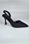 Banded High Thin Heeled Glittery Black Slingback Stiletto Shoes 9 cm Heel - 4