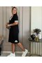 Women's Short Sleeve V-Neck Rib Detailed Pocket Knee Length Viscose Dress - 4