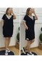 Women's Short Sleeve V-Neck Rib Detailed Pocket Knee Length Viscose Dress