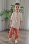 Copper Muslin Trousers & Natural Şile Bezi Capri Sleeve Tassel Shirt Cotton Summer Set Mtye0071 - 4