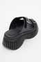 JOANES Black Skin Genuine Leather Double Banded Women's Wedge Sole Slippers - 5