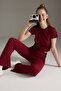Bordo Fitted/Vücuda Oturan Esnek Örme Örme Alt - Üst Takım TWOSS25AU00053 - 2
