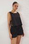 Black Woven Tie Detail Beach Mini High Waist Blouse-Shorts Set Tbess25Au00049
