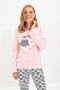 Somon Pamuklu Nakışlı Örme Pijama Takımı THMAW21PT0646 - 4