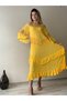 Women's Authentic Voile Cotton Madonna Collar Bohemian Yellow Maxi Dress - 2