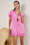 Pembe Dokuma Maxi Plaj Elbise TBESS25EL00074 - 2