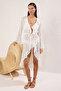 Ekru Dokuma Volanlı Midi Plaj Kimono&Kaftan TBESS25KM00018