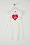 Ecru Girl's 100% Cotton Heart Printed Frilly Sleeveless Mini Knitted Dress Tkdss25El00071