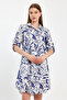 Patterned Three Quarter Sleeve Tunic - Full Button - Slub Tunic - 1550