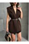 Women's Belt Detailed Special Design Long Vest