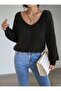Women's Long Sleeve V-Neck Window Back Lace Detail Thick Ribbed Camisole Blouse - 2