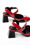 Inf-40450 Red Patent Leather Daily Open Back Heeled Shoes - 4