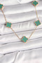 316L Steel Gold Color Chain Green Clover Model Women's Necklace Tj-Bko9925