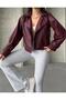 Balloon Sleeve Claret Red Leather Jacket - 5