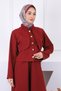 Burgundy Front Buttoned Jacket Skirt Suit - 4