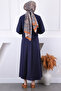 Navy Blue Front Buttoned Jacket Skirt Suit - 3