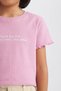 Girl's Slim Fit Narrow Cut Crew Neck Slogan Patterned Ribbed Camisole Short Sleeve T-Shirt B6689A8 - 5