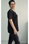 Black V-Neck Front Shoulder Black and White Sequin Pallette Detailed Short-Sleeved Combed Viscose T-Shirt - 8