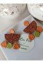 Metallic Brown Orange Green Color Bohemian & Ethnic Earrings Polymer Clay Textured Earrings