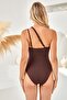 Brown Women's One Shoulder Swimsuit with Accessories - 4