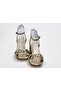 Women's Front Gathered Gold/Silver Comfortable Heel Evening Shoes - Flower - 5